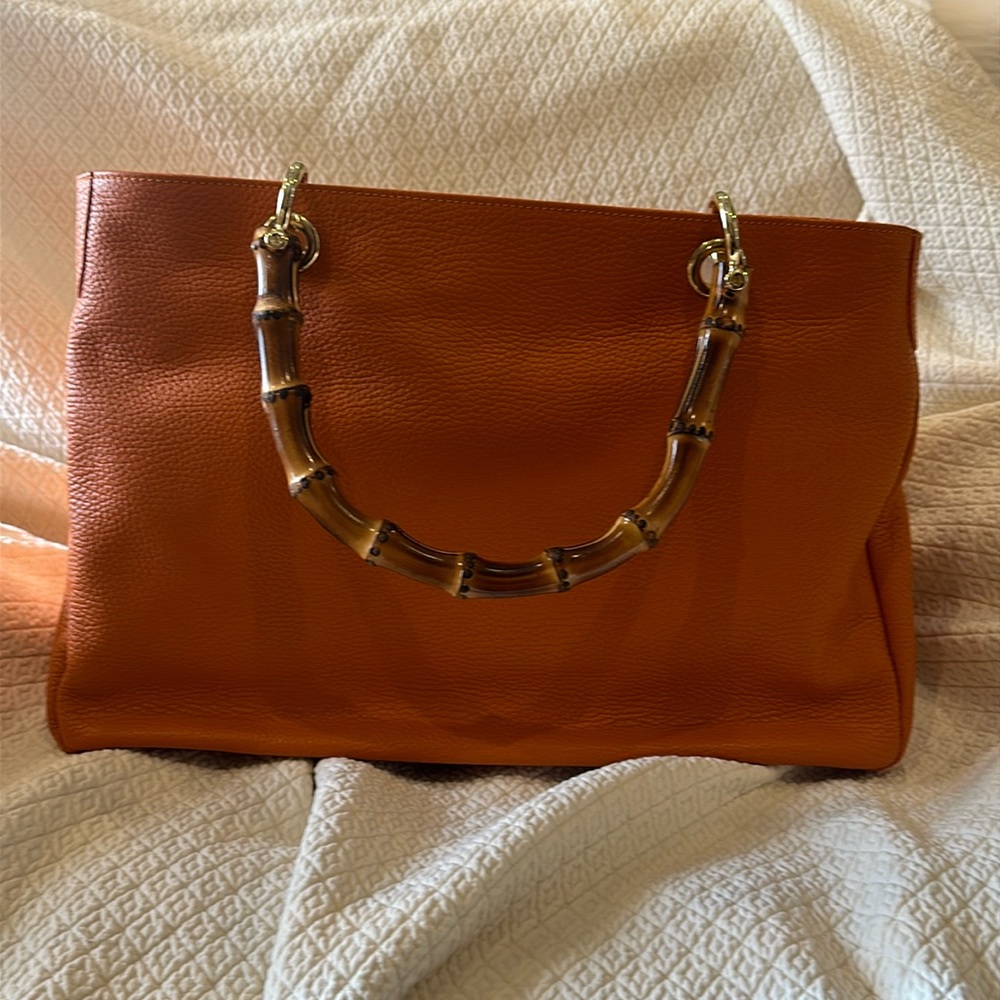 Mark & Graham Elisbetta leather purse with bamboo handles Tangerine/ orange NWOT